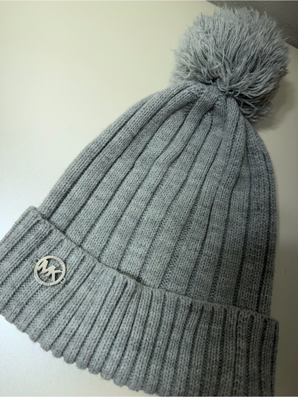 Michael Kors Light Gray Ribbed Pom Beanie